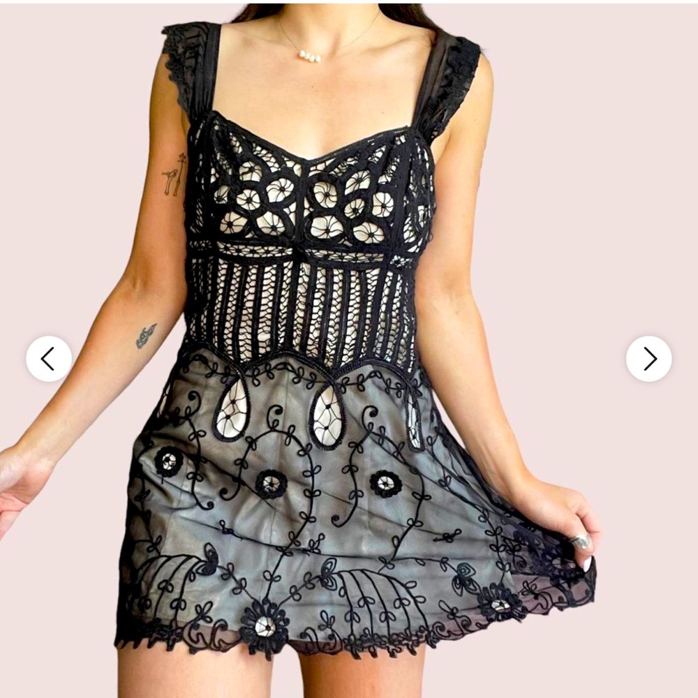 Betsey Johnson Black Lace Embroidered Mini Dress